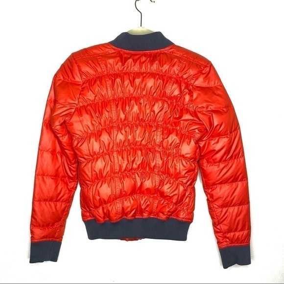 Athleta Womens Dobby Goose Down Puffer Bomber Jacket Quilted red grey 138700 - Picture 8 of 12